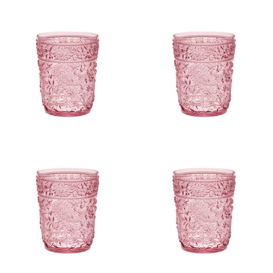 Set of Four Pink Paisley Acrylic Stemless Whiskey Glasses