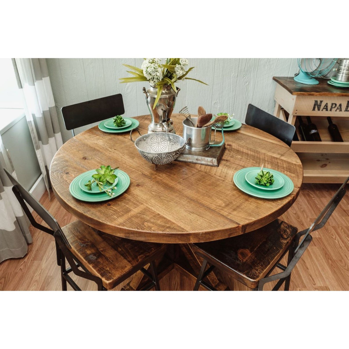 42" Brown Rounded Solid Wood Trestle Base Dining Table