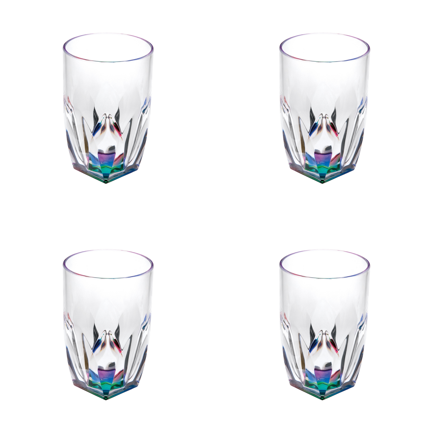 Set of Four Clear and Rainbow Geometric Acrylic Highball Glasses