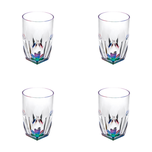 Set of Four Clear and Rainbow Geometric Acrylic Highball Glasses