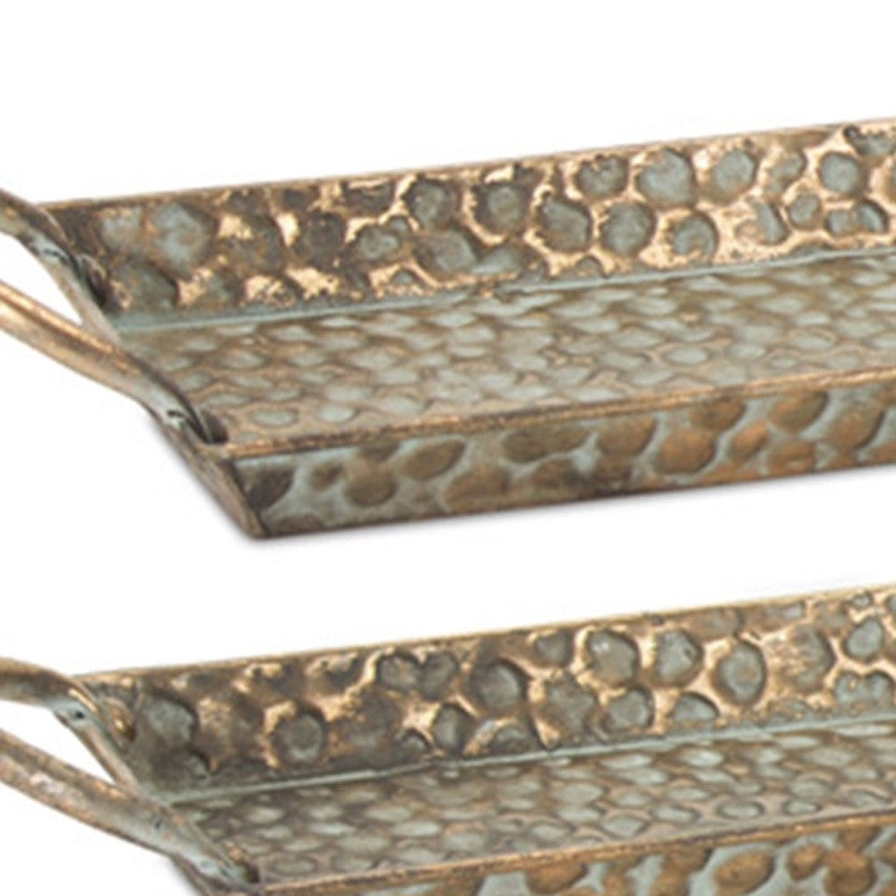 Set of Three Gold Metal Tray With Handles