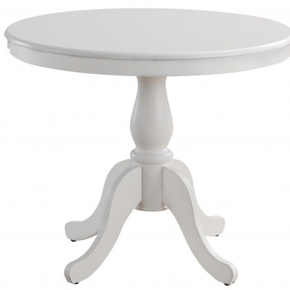 30" White Round Turned Pedestal Base Wood Dining Table