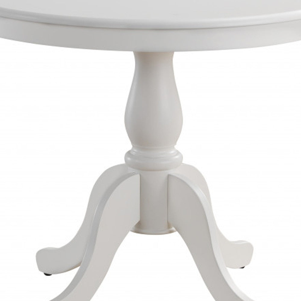 30" White Round Turned Pedestal Base Wood Dining Table