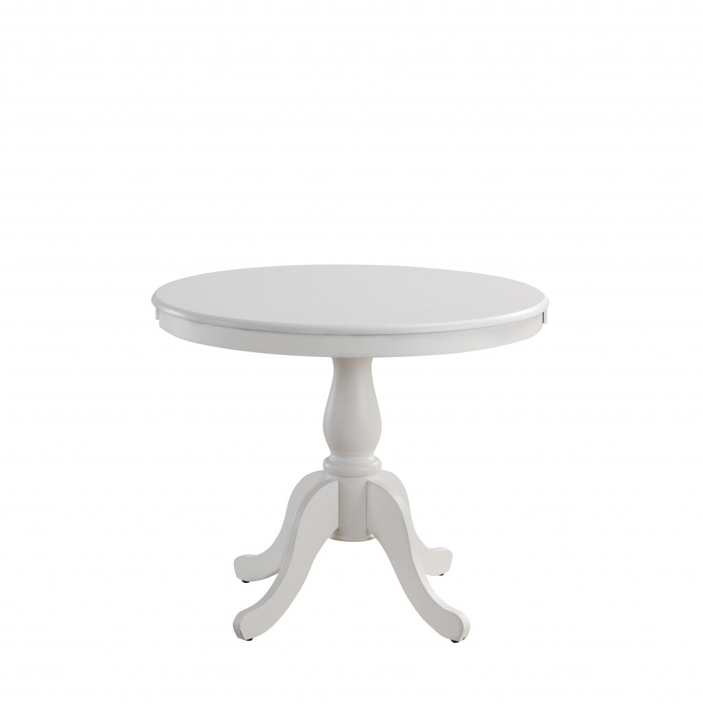 30" White Round Turned Pedestal Base Wood Dining Table