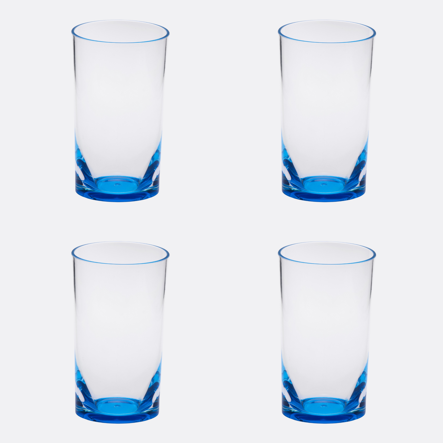 Set of Four Clear and Blue Acrylic Highball Glasses