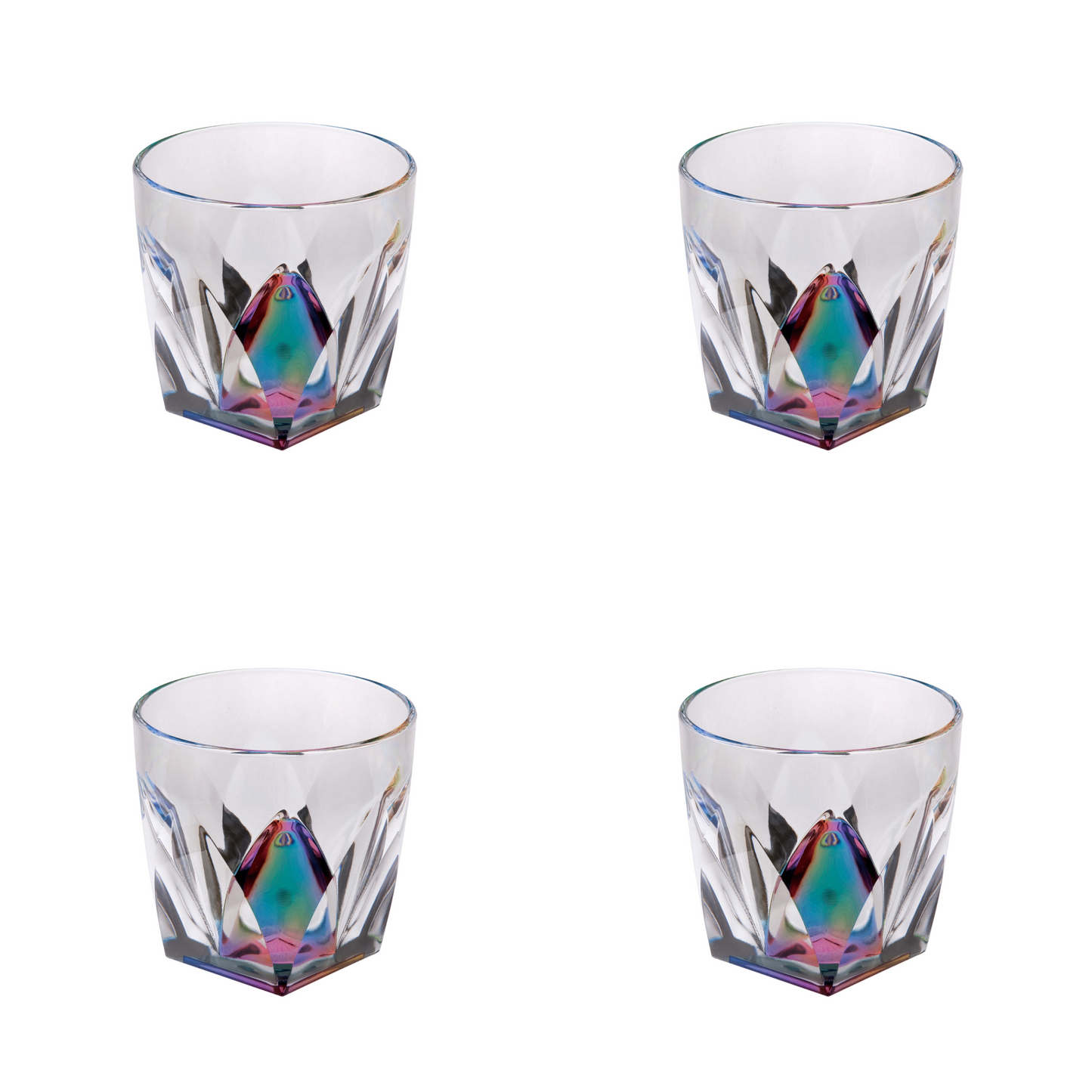 Set of Four Rainbow Geometric Acrylic Stemless Whiskey Glass