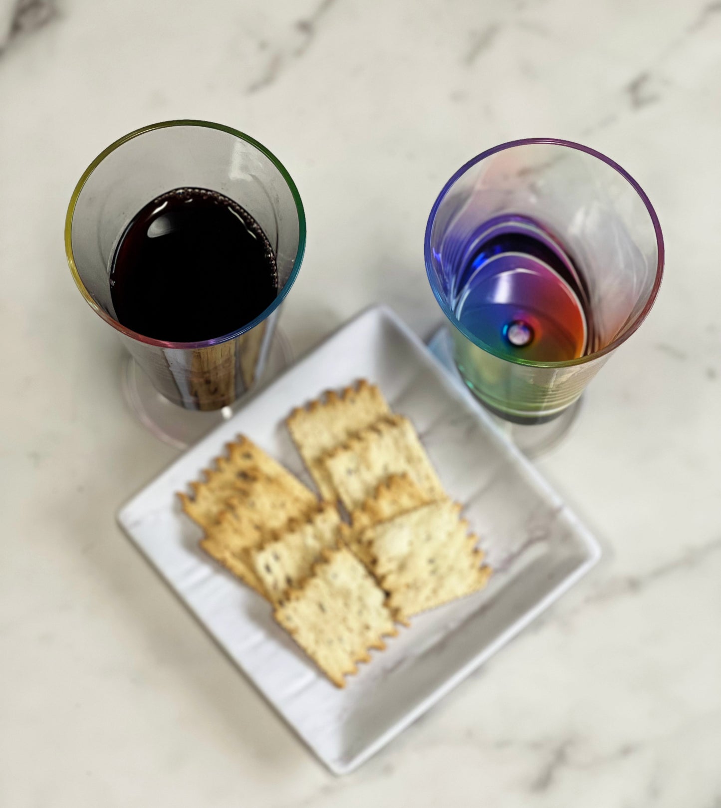 Set of Four Clear and Rainbow Geometric Acrylic Stemmed All Purpose Wine Glasses