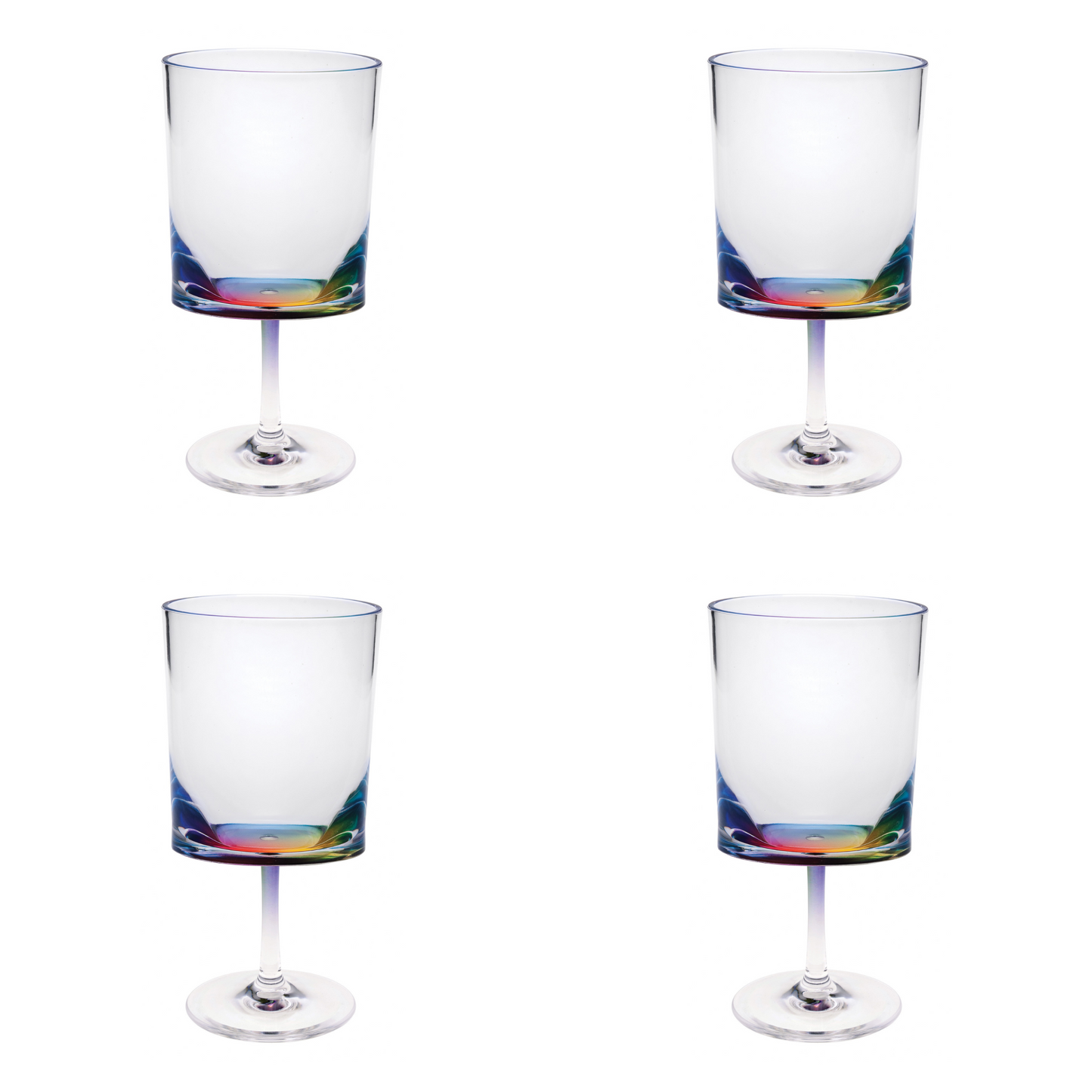 Set of Four Clear and Rainbow Geometric Acrylic Stemmed All Purpose Wine Glasses