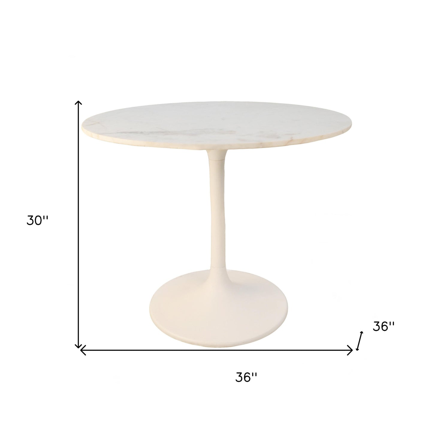 36" White Rounded Marble and Iron Pedestal Base Dining Table