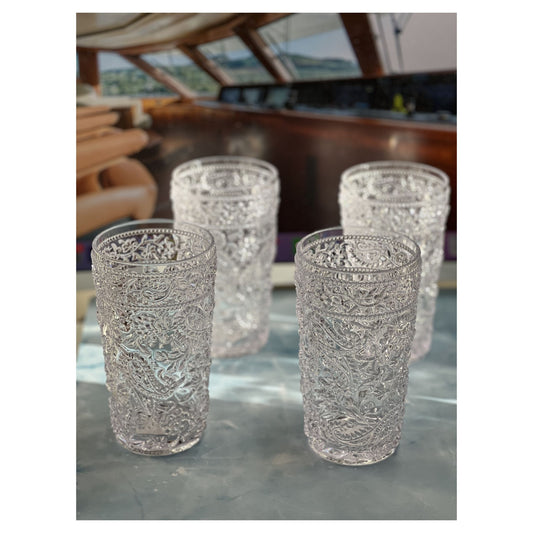 Set of Four Clear Paisley Acrylic Stemless Highball Glass