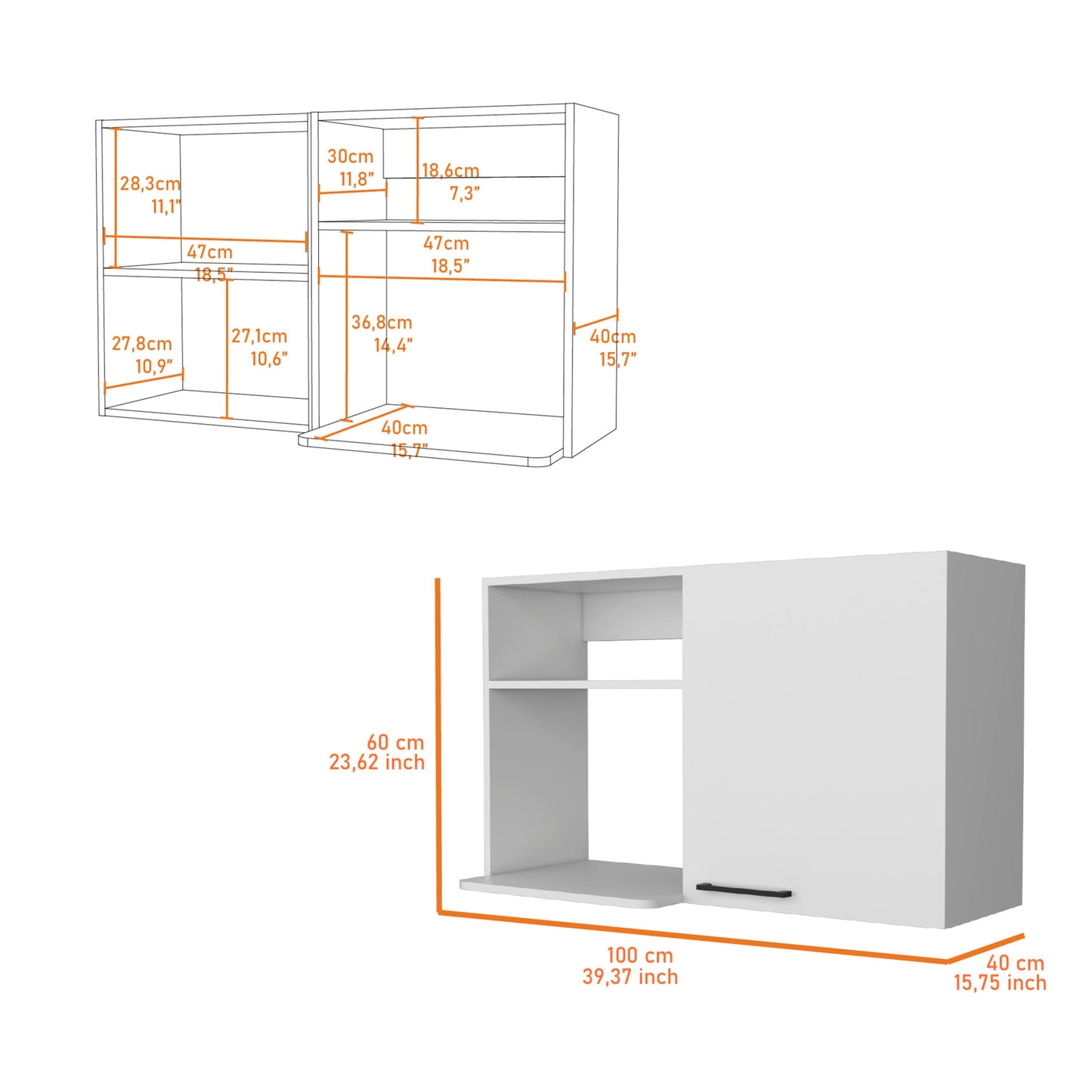 39" White Accent Cabinet With Two Shelves