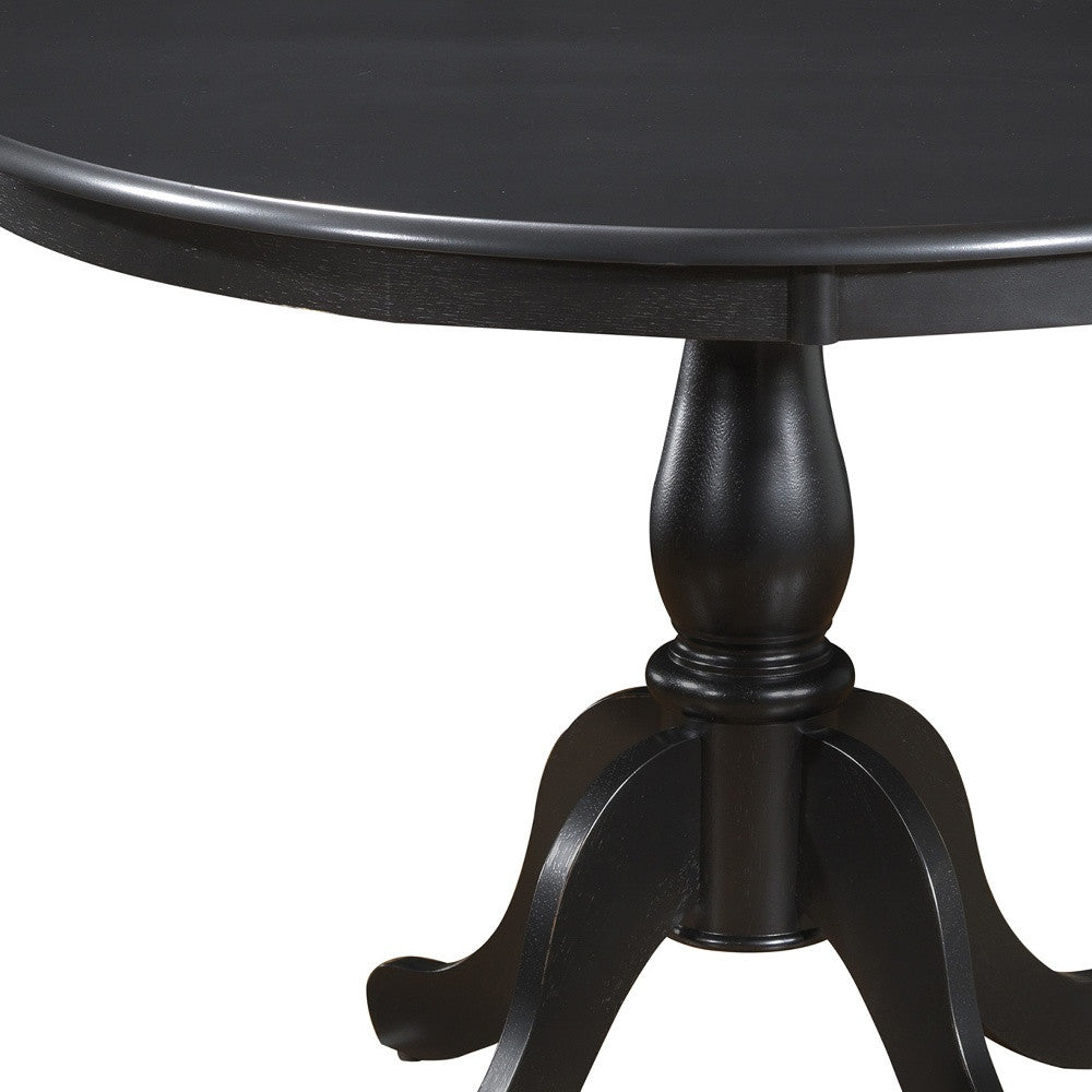 42" Antique Black Round Turned Pedestal Base Wood Dining Table