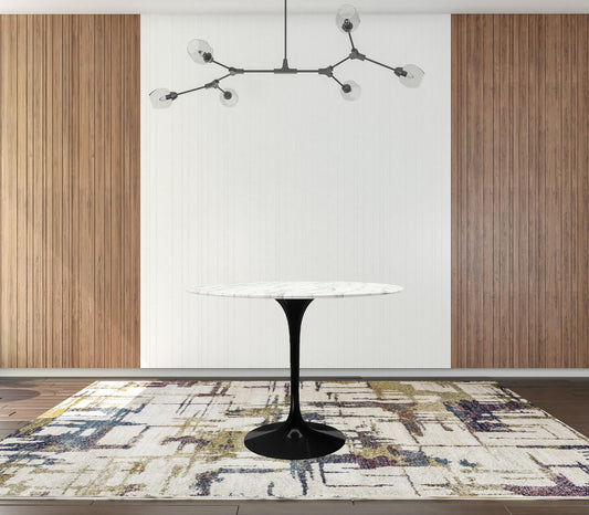 40" White And Black Marble And Metal Dining Table