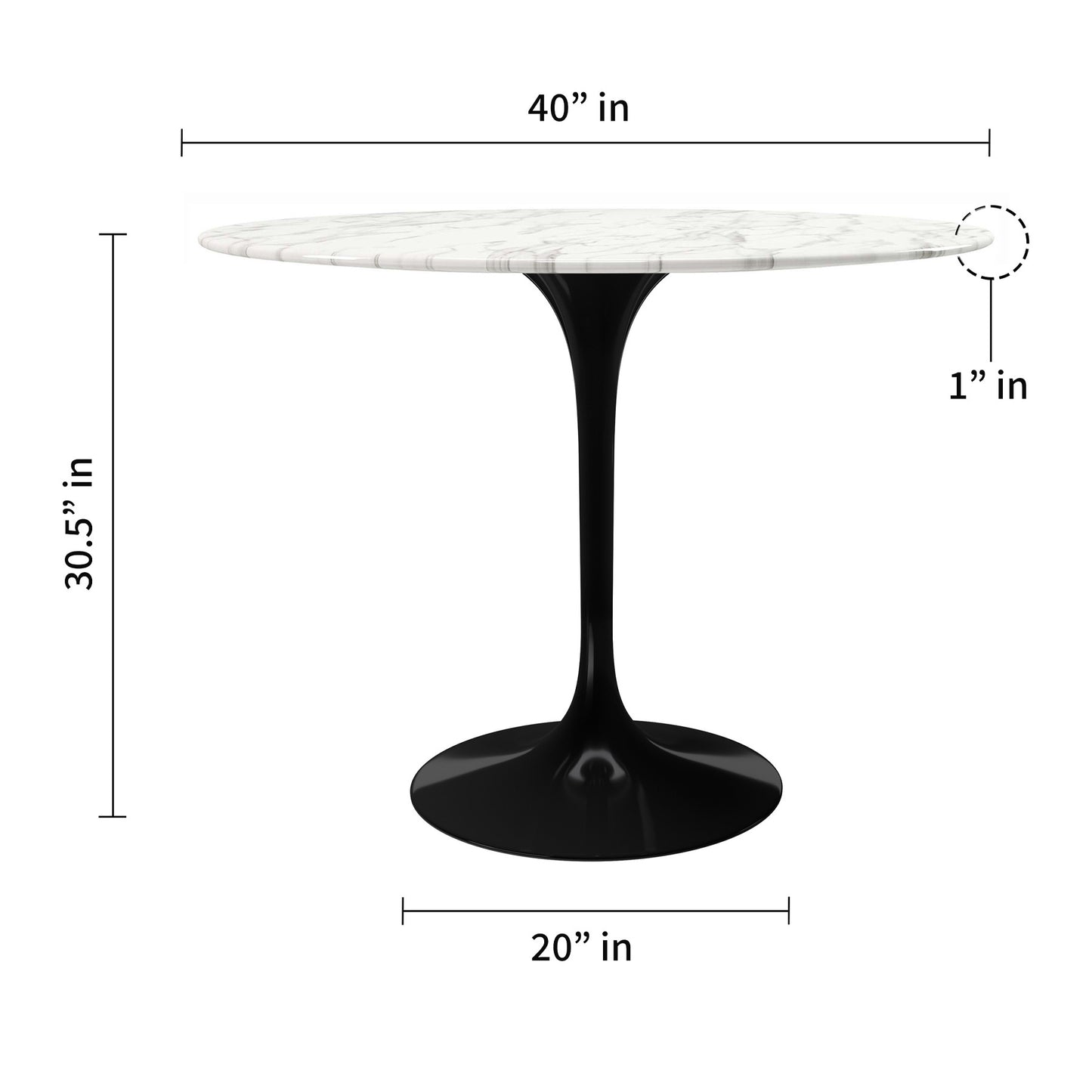 40" White And Black Marble And Metal Dining Table