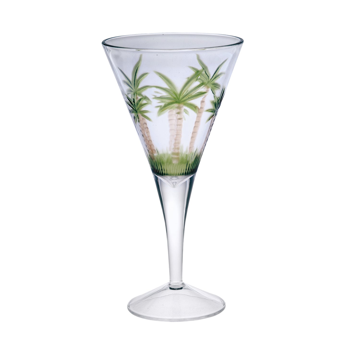 Set of Four Clear and Green Palm Tree Acrylic Stemmed All Purpose Wine Glasses