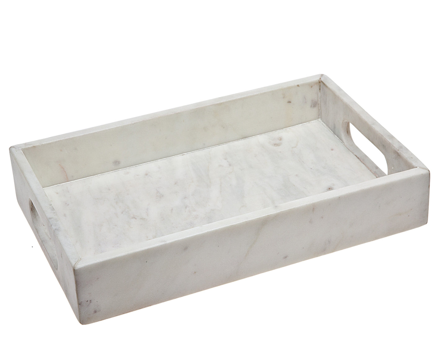 16" White Rectangular Marble Serving Tray With Handles