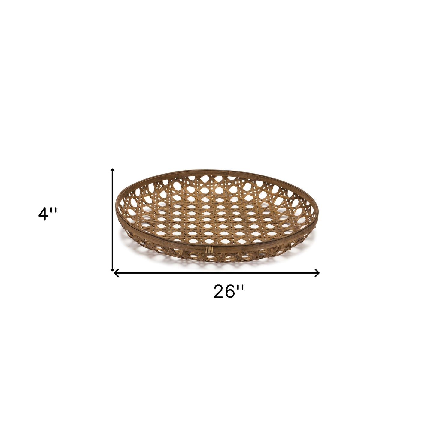 26" Brown Bamboo Weave Round Wood Tray