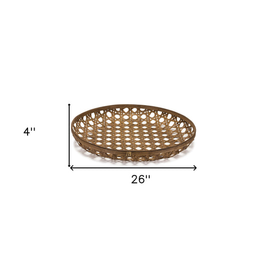 26" Brown Bamboo Weave Round Wood Tray