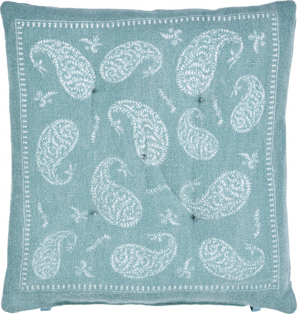 Set Of Two 17" X 17" Teal and Ivory Cotton Paisley Dining Chair Pad