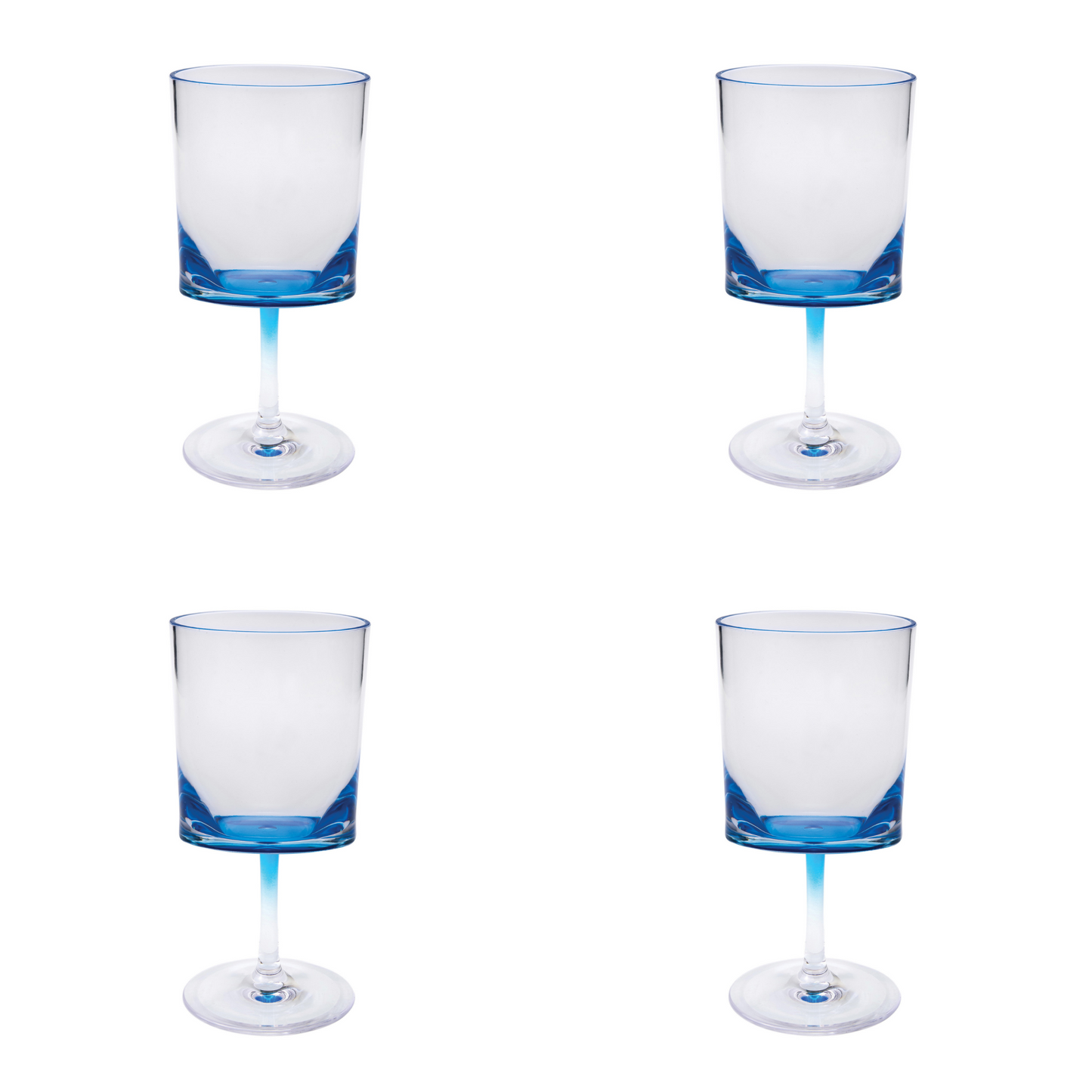 Set of Four Clear and Blue Acrylic Stemmed All Purpose Wine Glass