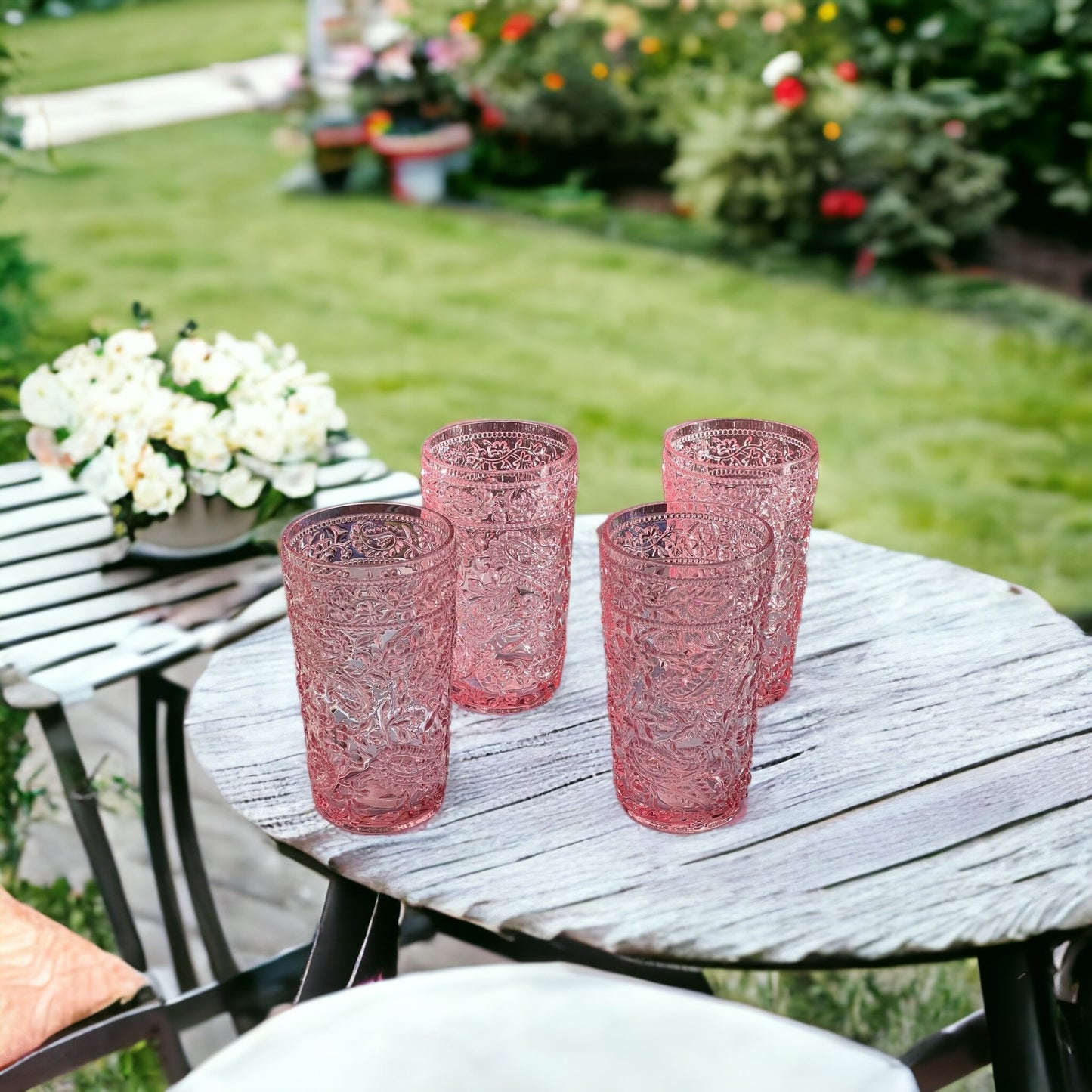 Set of Four Pink Paisley Acrylic Stemless Highball Glass