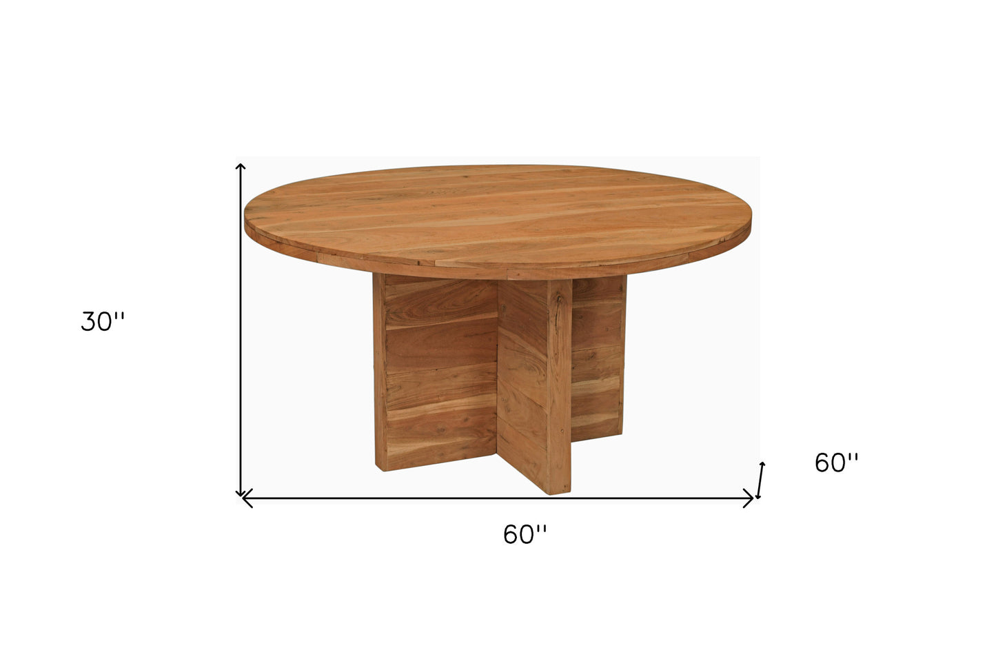 60" Natural Rounded Solid Wood Dining Table