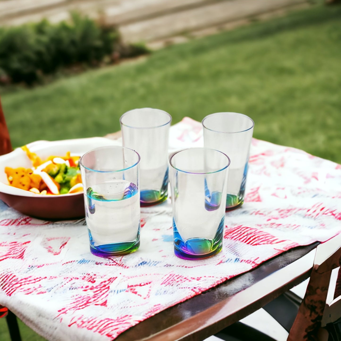 Set of Four Clear and Rainbow Acrylic Highball Glasses