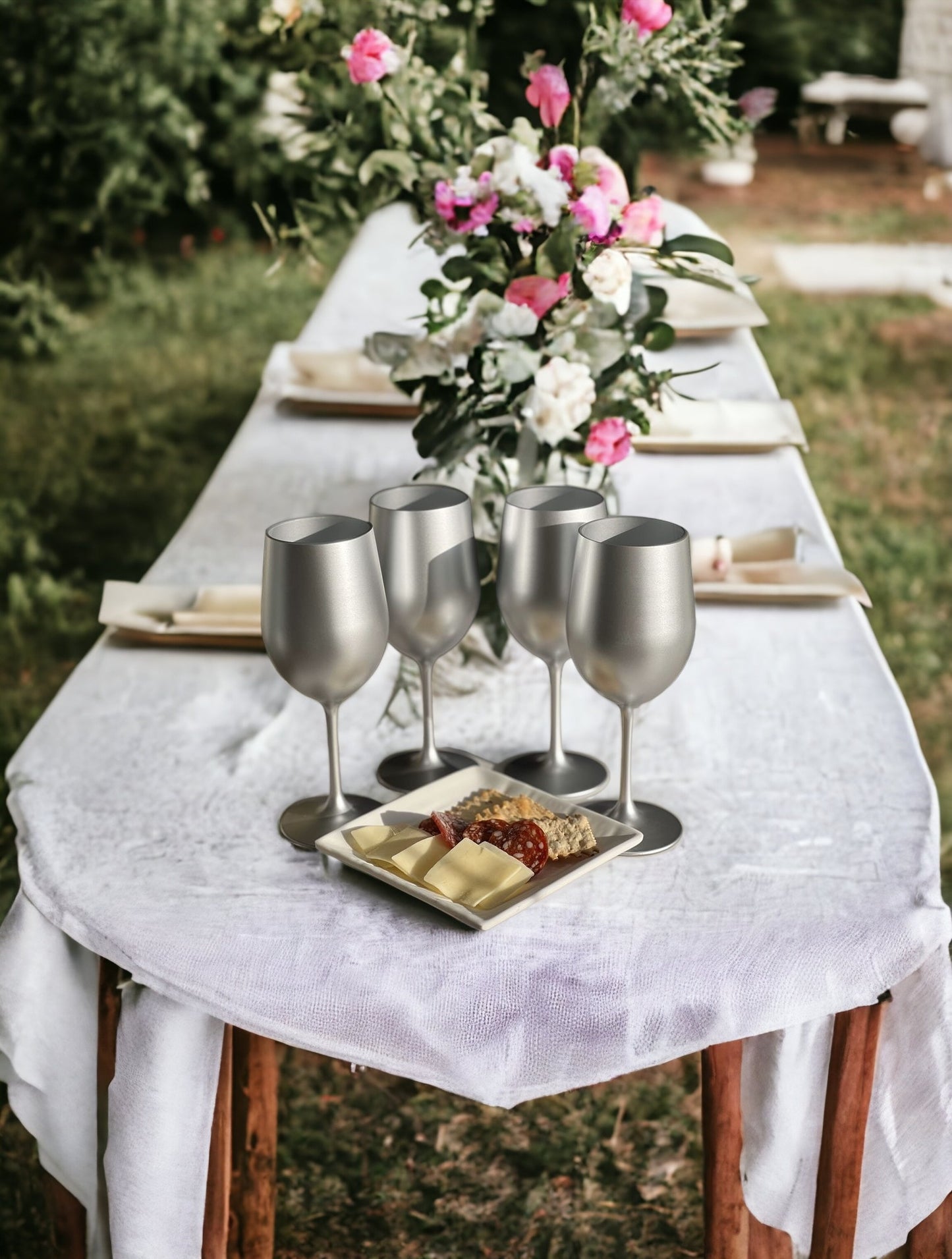 Set of Four Silver Acrylic Stemmed All Purpose Wine Glass