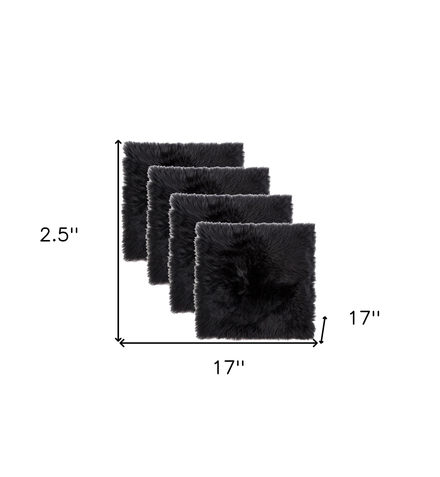 Set Of Four 17" X 17" Black Wool Chair Pads