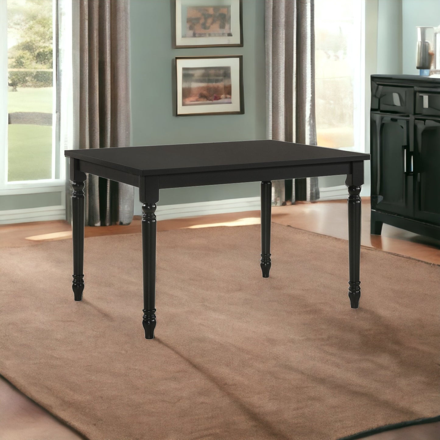 48" Black Solid Wood Dining Table