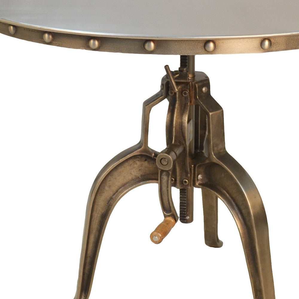 36" Antiqued Bronze Nickel Finish Adjustable Crank Round Top Dining Table