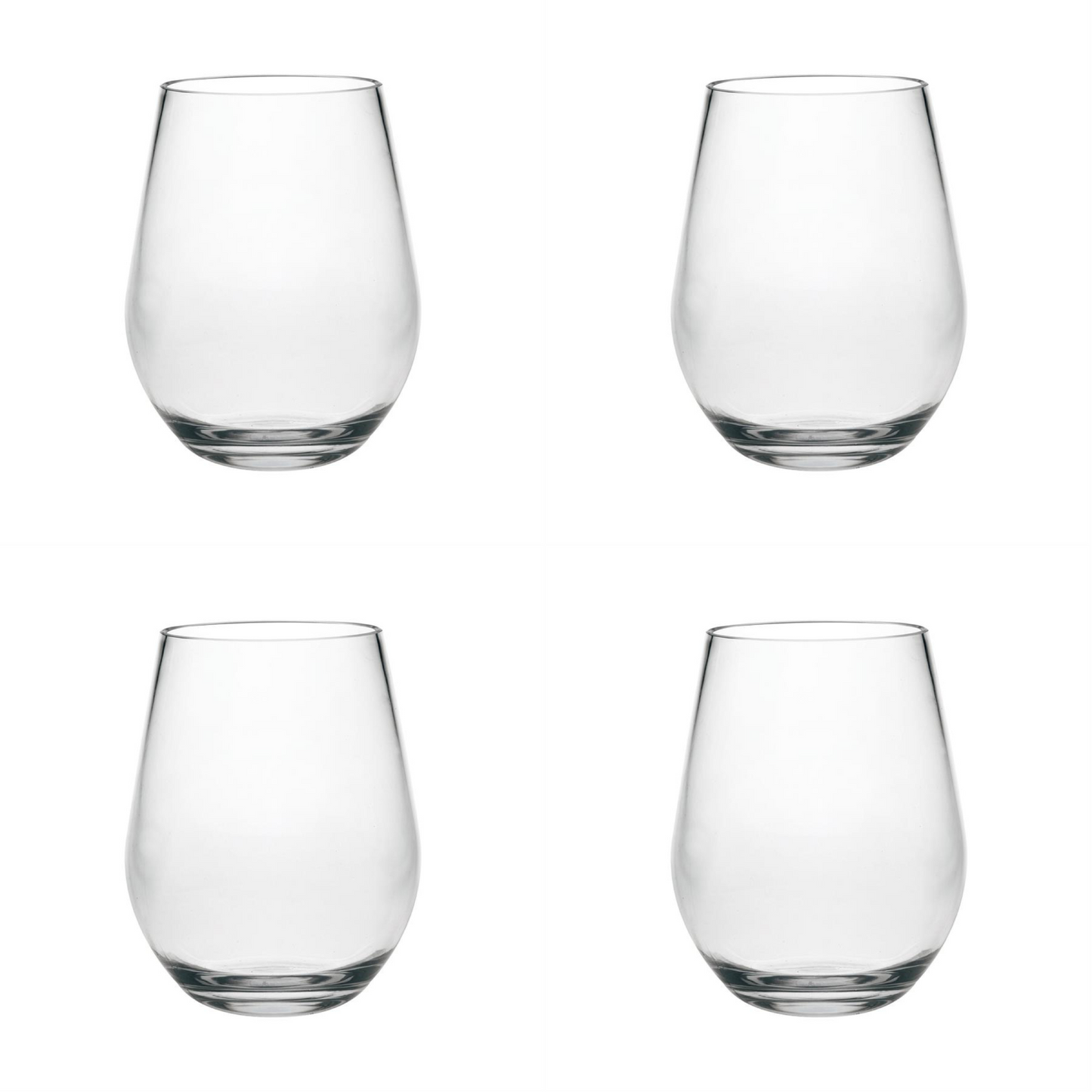 Set of Four Clear Tritan Plastic Stemless All Purpose Wine Glasses