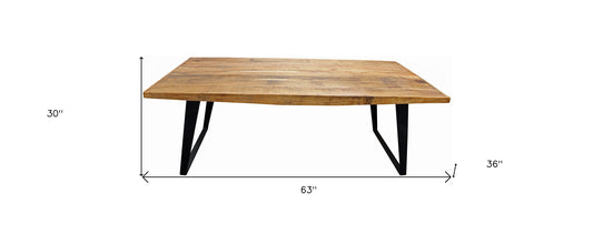 63" Natural And Black Rectangular Solid Wood And Iron Dining Table