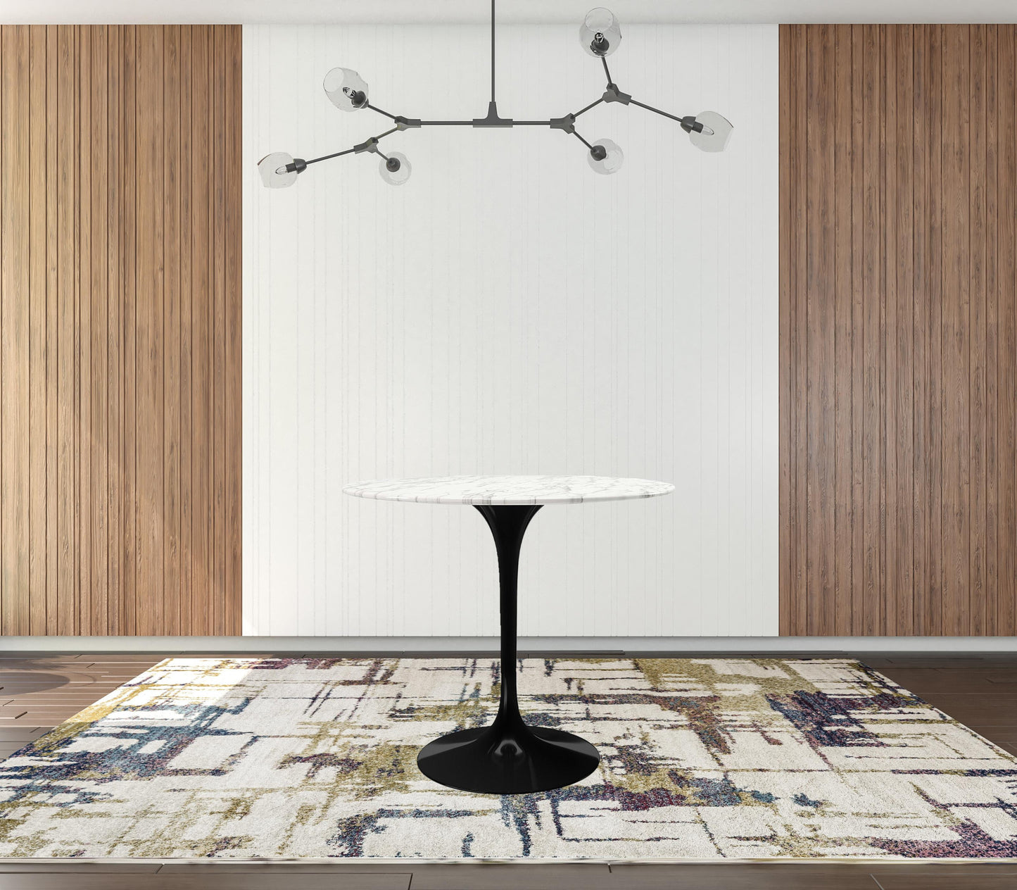 32" White And Black Marble And Metal Dining Table