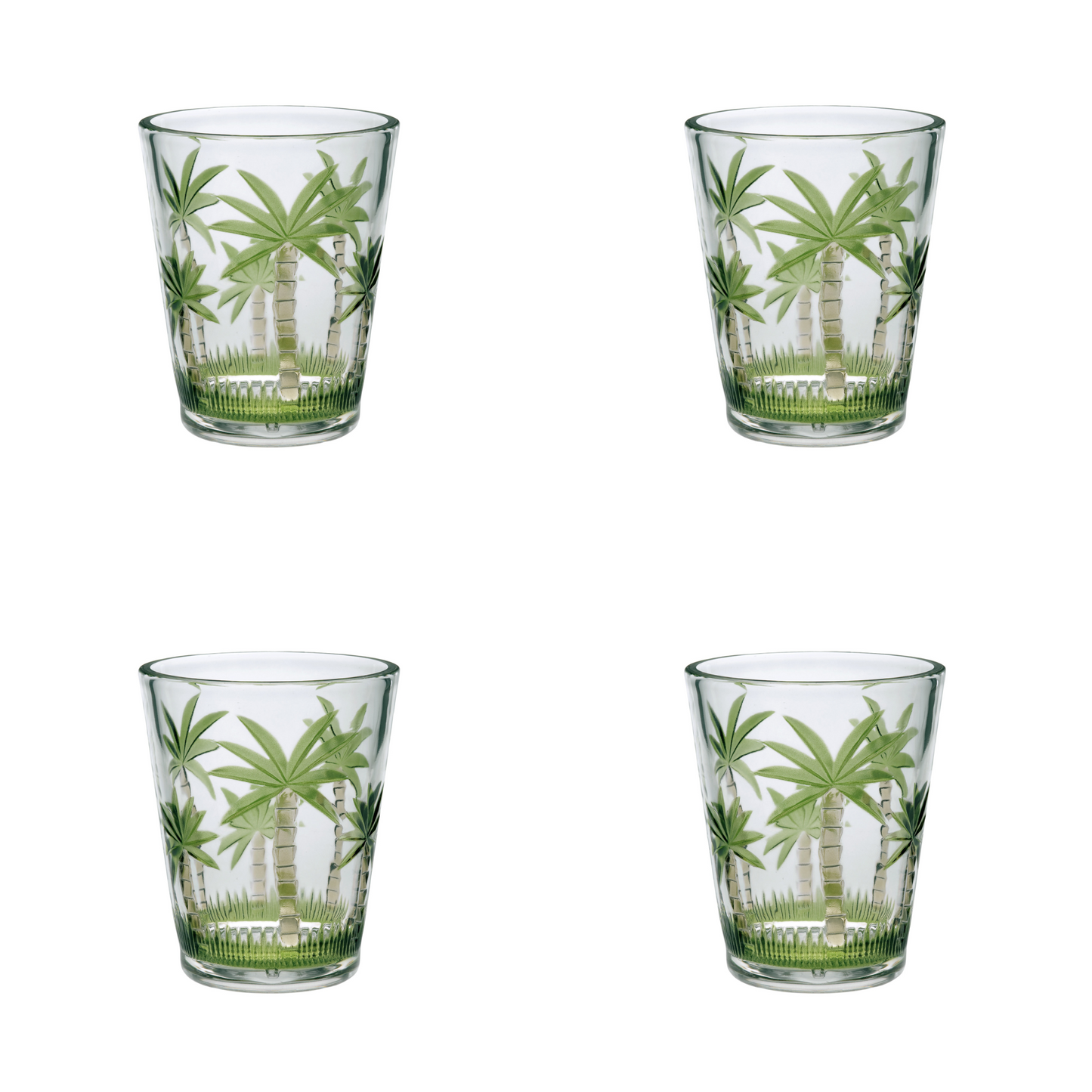 Set of Four Green Floral Acrylic Stemless Whiskey Glass