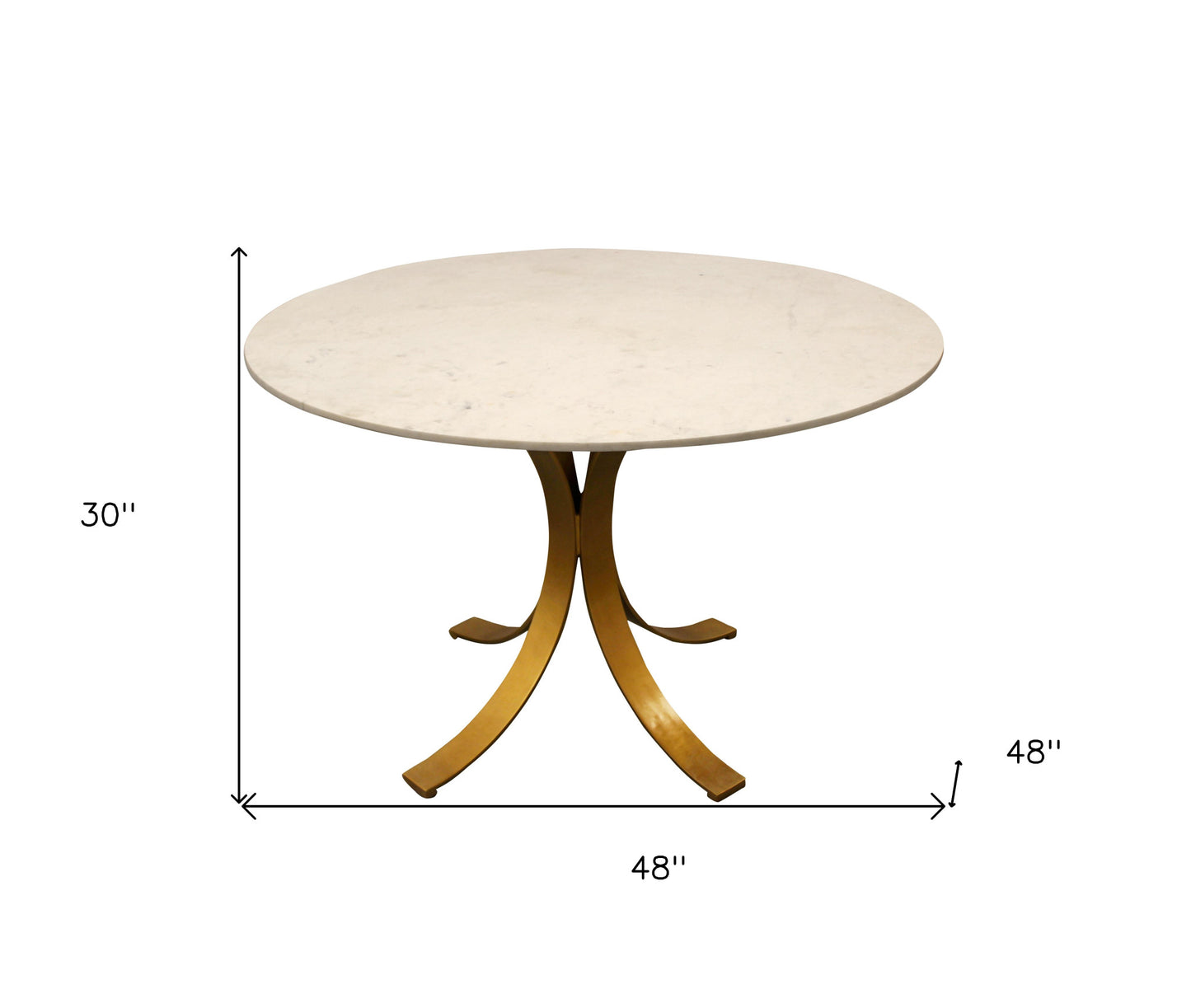 48" Ivory And Brass Rounded Marble And Iron Dining Table