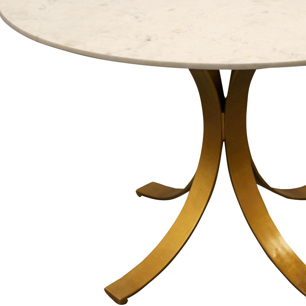 48" Ivory And Brass Rounded Marble And Iron Dining Table