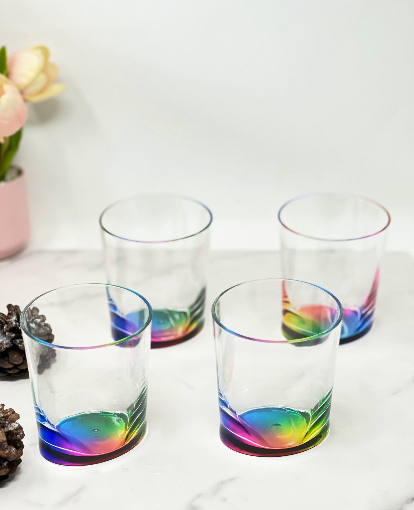 Set of Four Rainbow Geometric Acrylic Stemless Whiskey Glass