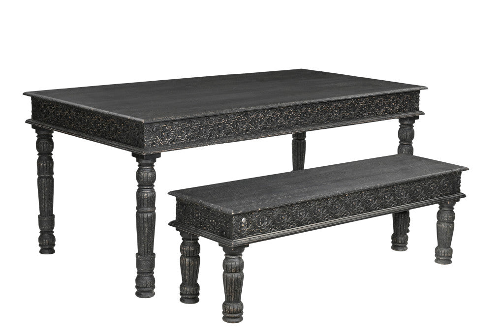 60" Black Solid Wood Dining Table