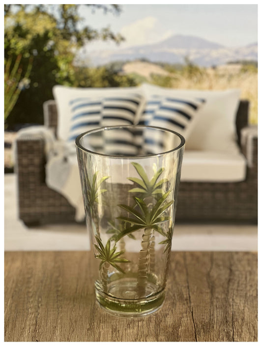 Set of Four Clear and Green Palm Tree Acrylic Highball Glasses