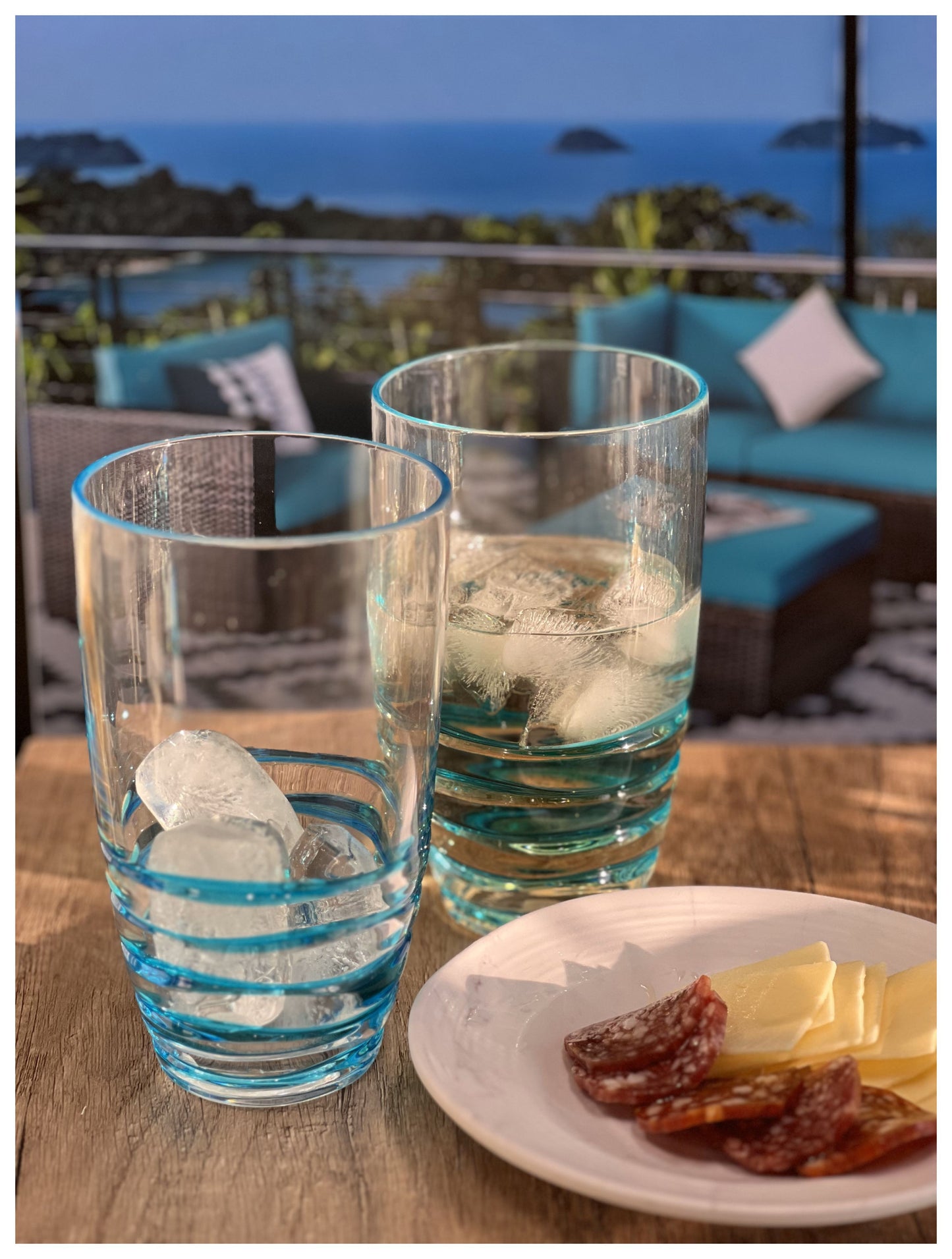 Set of Four Clear and Blue Swirl Acrylic Highball Glasses