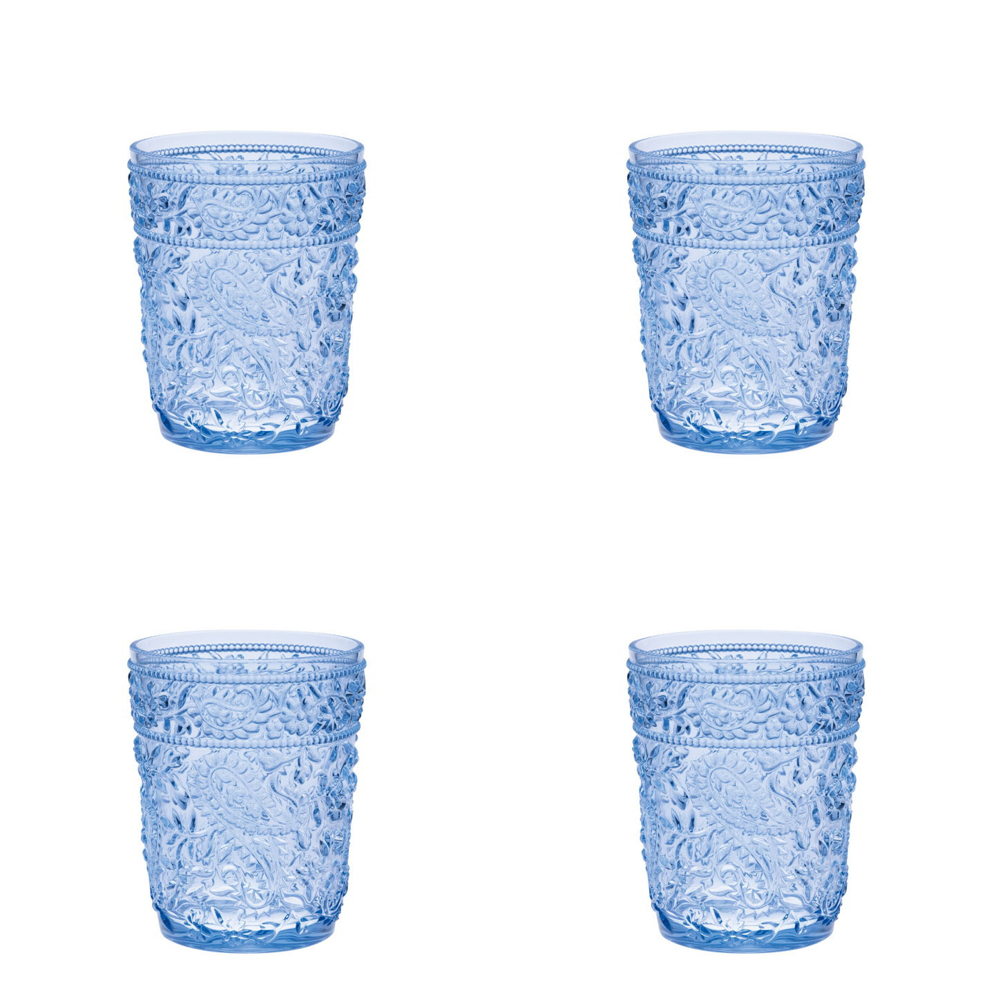 Set of Four Blue Paisley Acrylic Stemless Whiskey Glasses