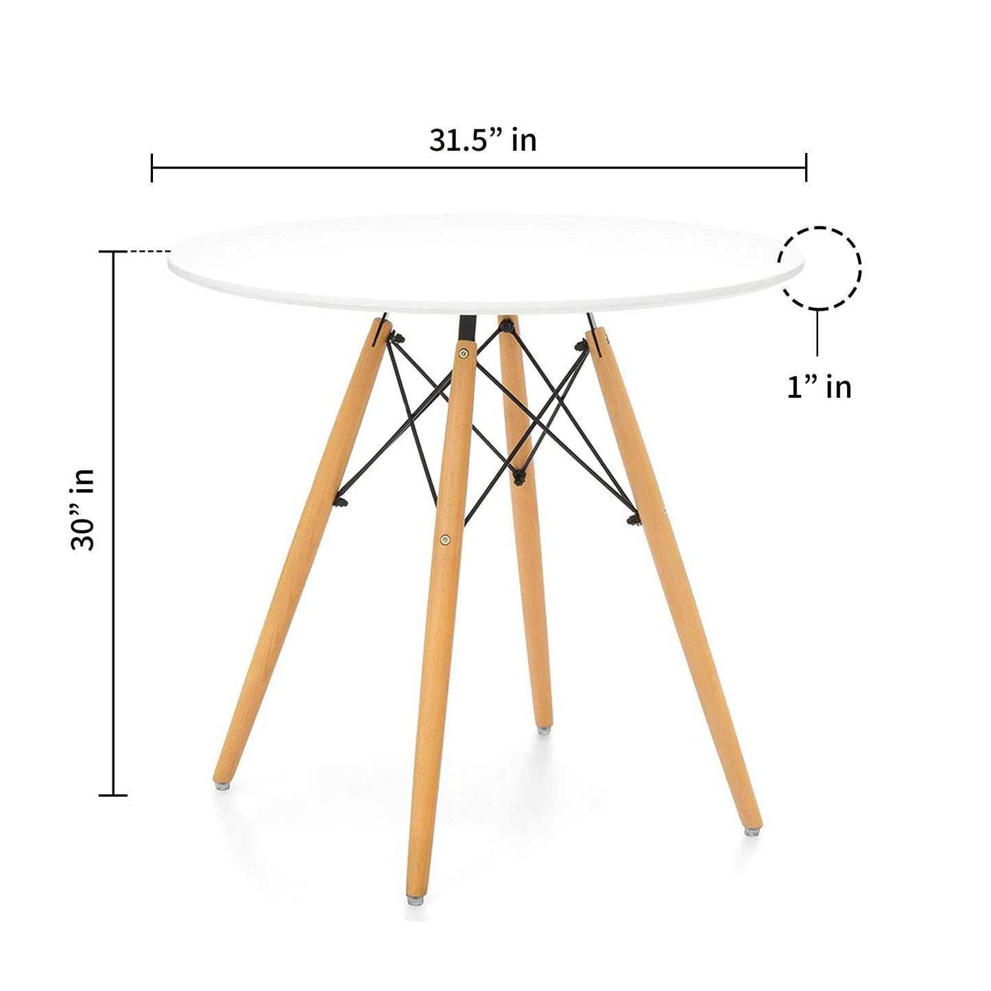 30" White And Natural Manufactured Wood And Solid Wood Dining Table