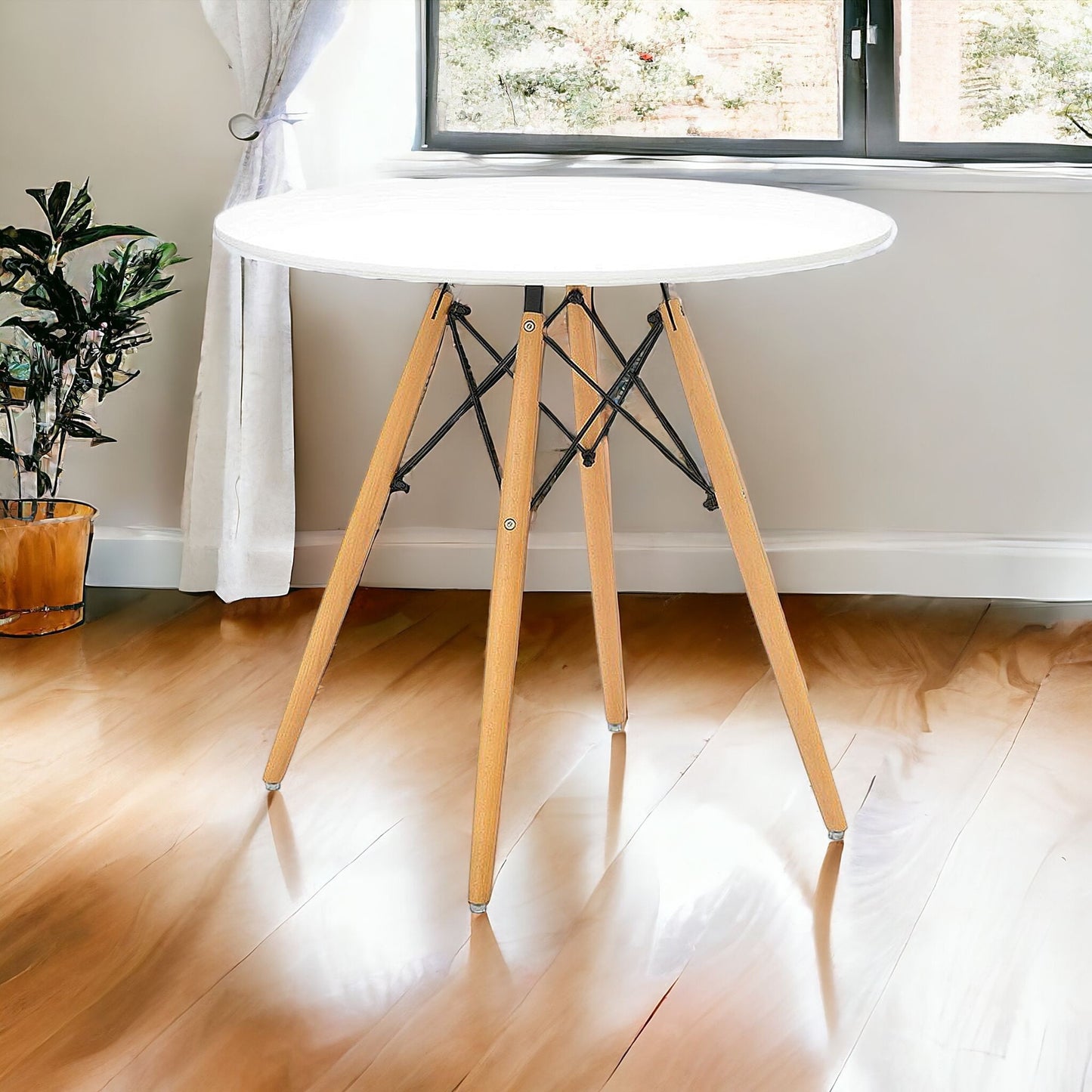 30" White And Natural Manufactured Wood And Solid Wood Dining Table