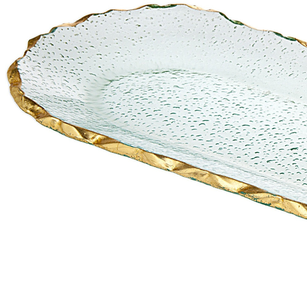 18" Clear and Gold Oval Crystal Serving Tray