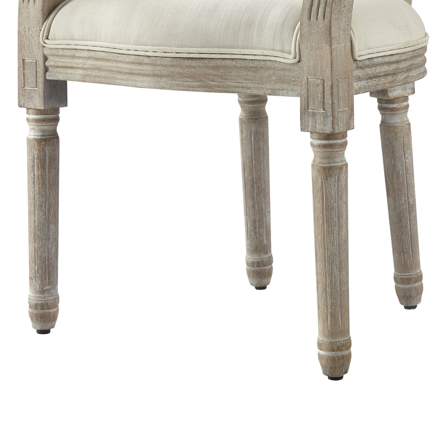 Tufted Cream and Brown Upholstered Linen Dining Arm Chair