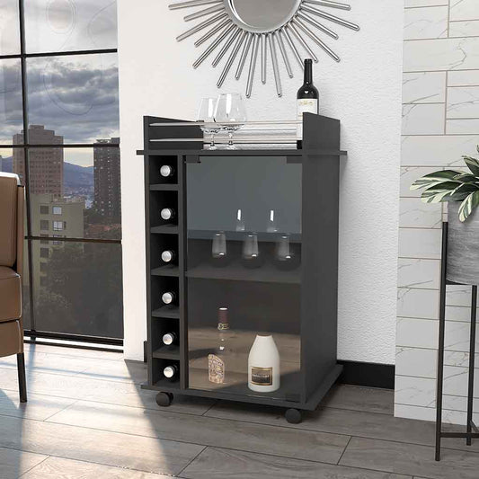 Black Rolling Bar Cart With Wine Storage