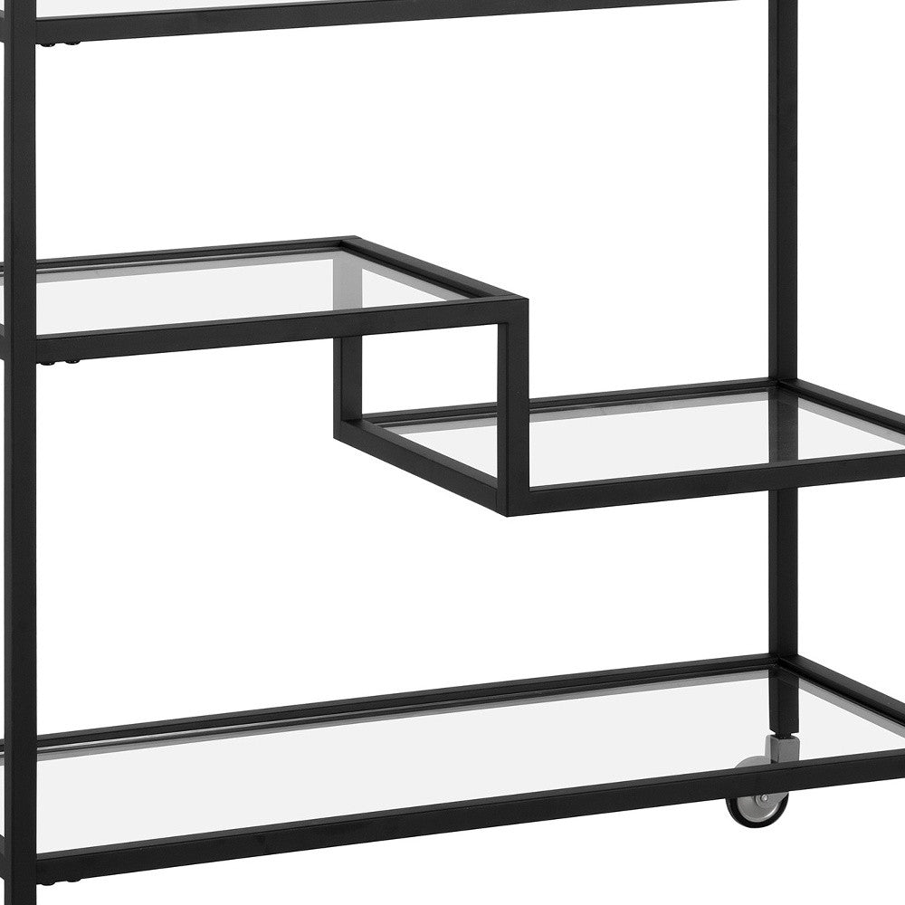 Black Steel And Glass Rolling Bar Cart