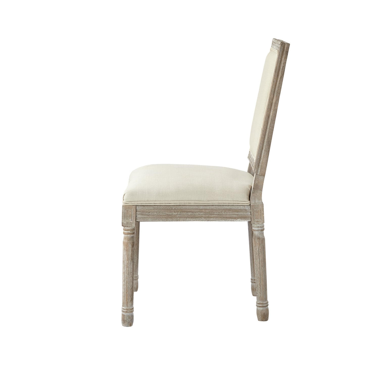 Set of Two Cream and Brown Upholstered Linen Dining Side Chairs