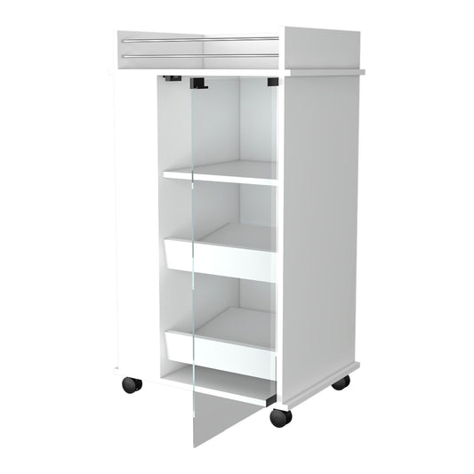 White Rolling Bar Cart With Wine Storage